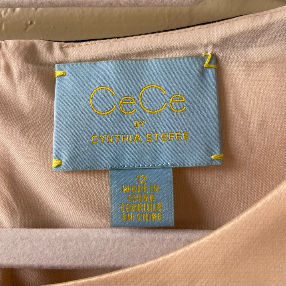 CeCe by Cynthia Steffe Stripe Satin Fit and Flare Dress Size 12 Pleated Back Zip - Picture 3 of 5